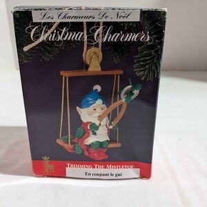 Christmas Charmers Santa Trimming the Mistletoe vtg 1991 Rennoc